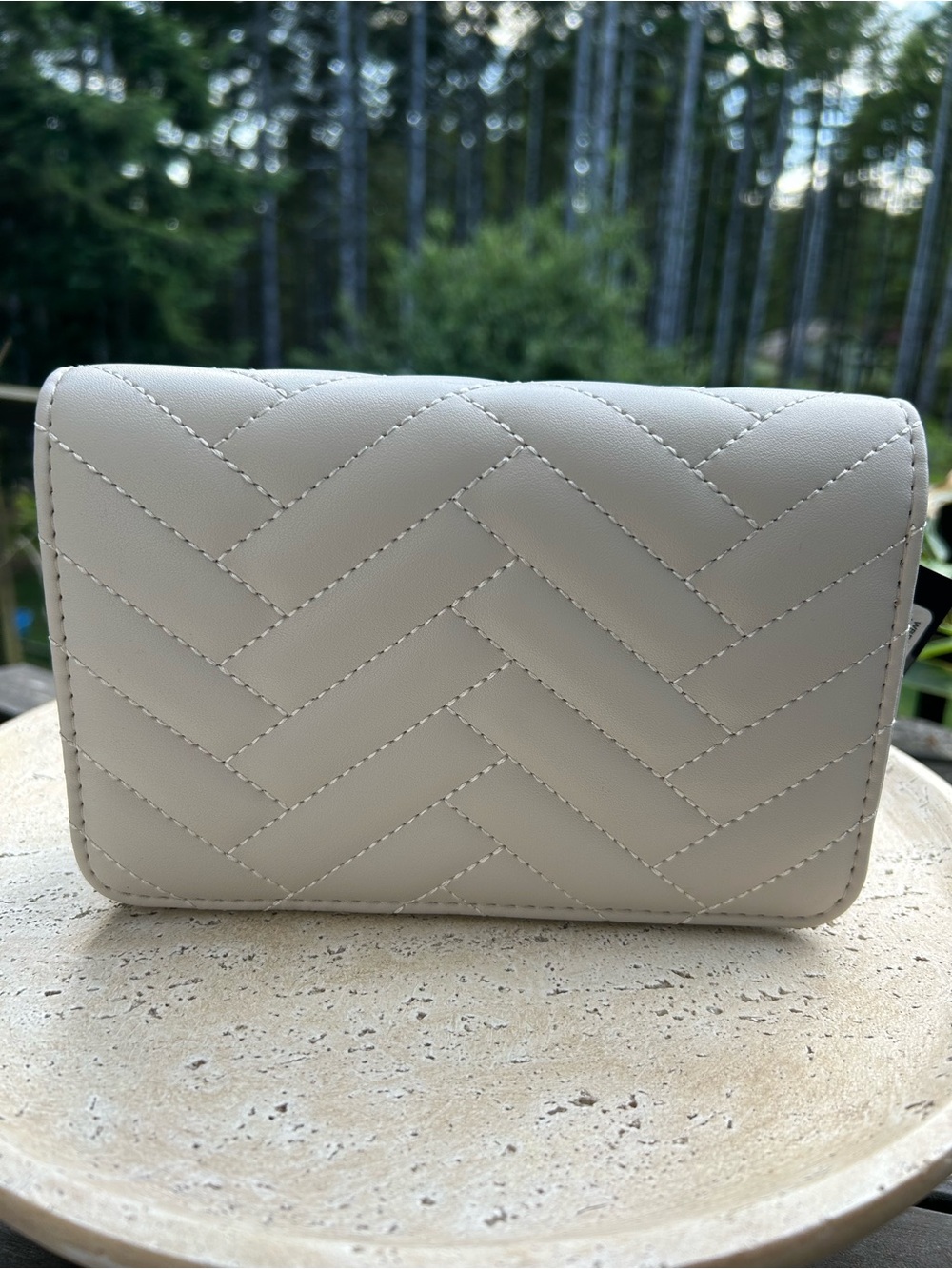 bebe Quilted Crossbody Bag in‎ Light Gray with Gold Plaque - Picture 5 of 7